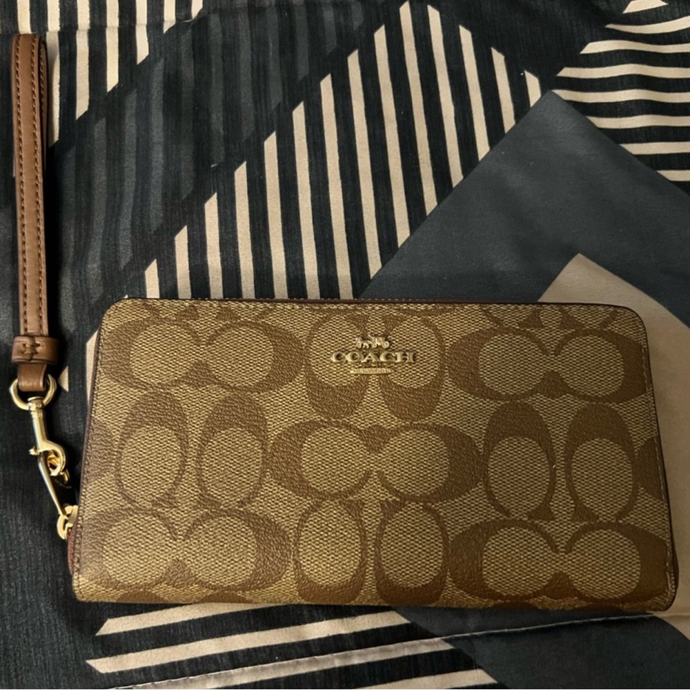 Coach Tan and Brown Signature Wristlet